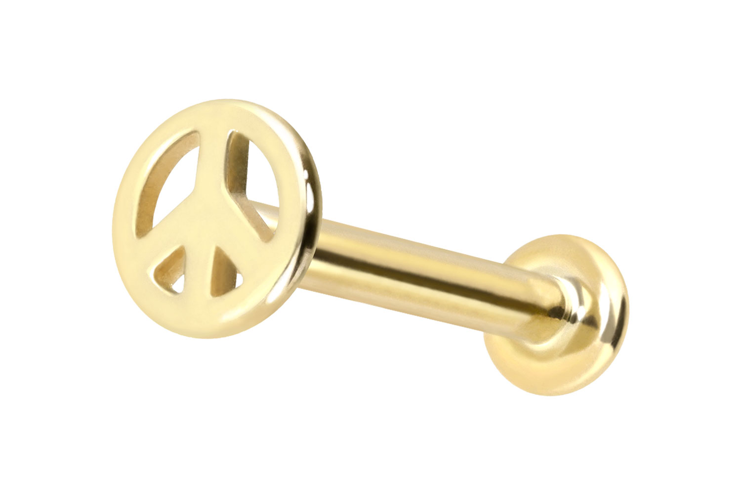 14 Karat Gold Labret Piercing mit Innengewinde PEACE-ZEICHEN